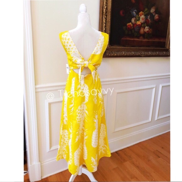 NWT ANTHRO MEAVE Yellow Pineapple Midi Dress 2 - Picture 6 of 7